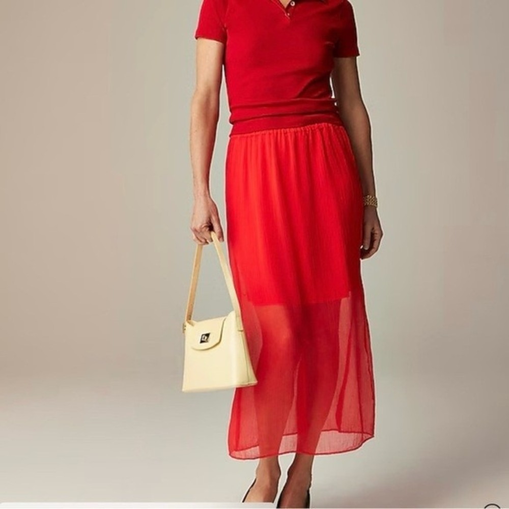 J.Crew Gwyneth Layered Slip Skirt Women Small Red Crinkle Chiffon